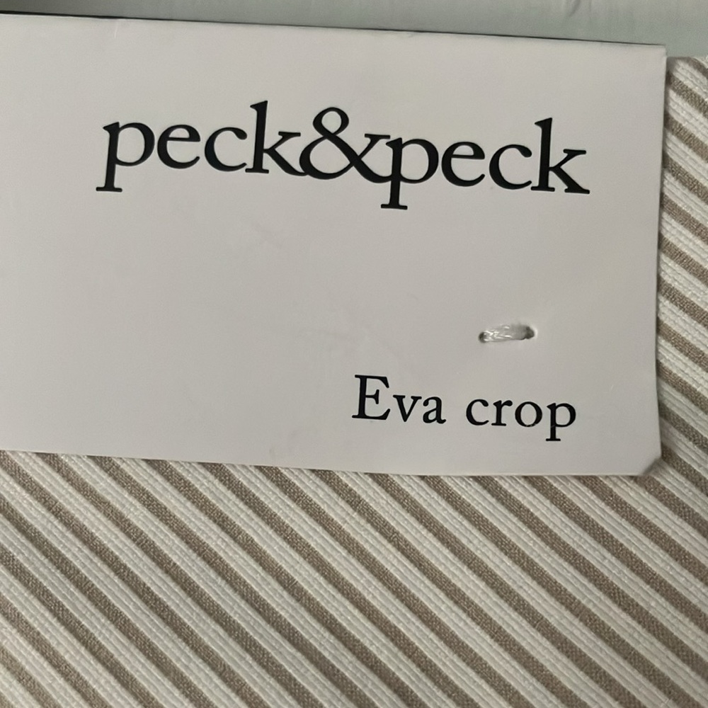 Peck & Peck Eva Crop Pants with Tummy Control Panel White and Tan Stripe… - Picture 6 of 13